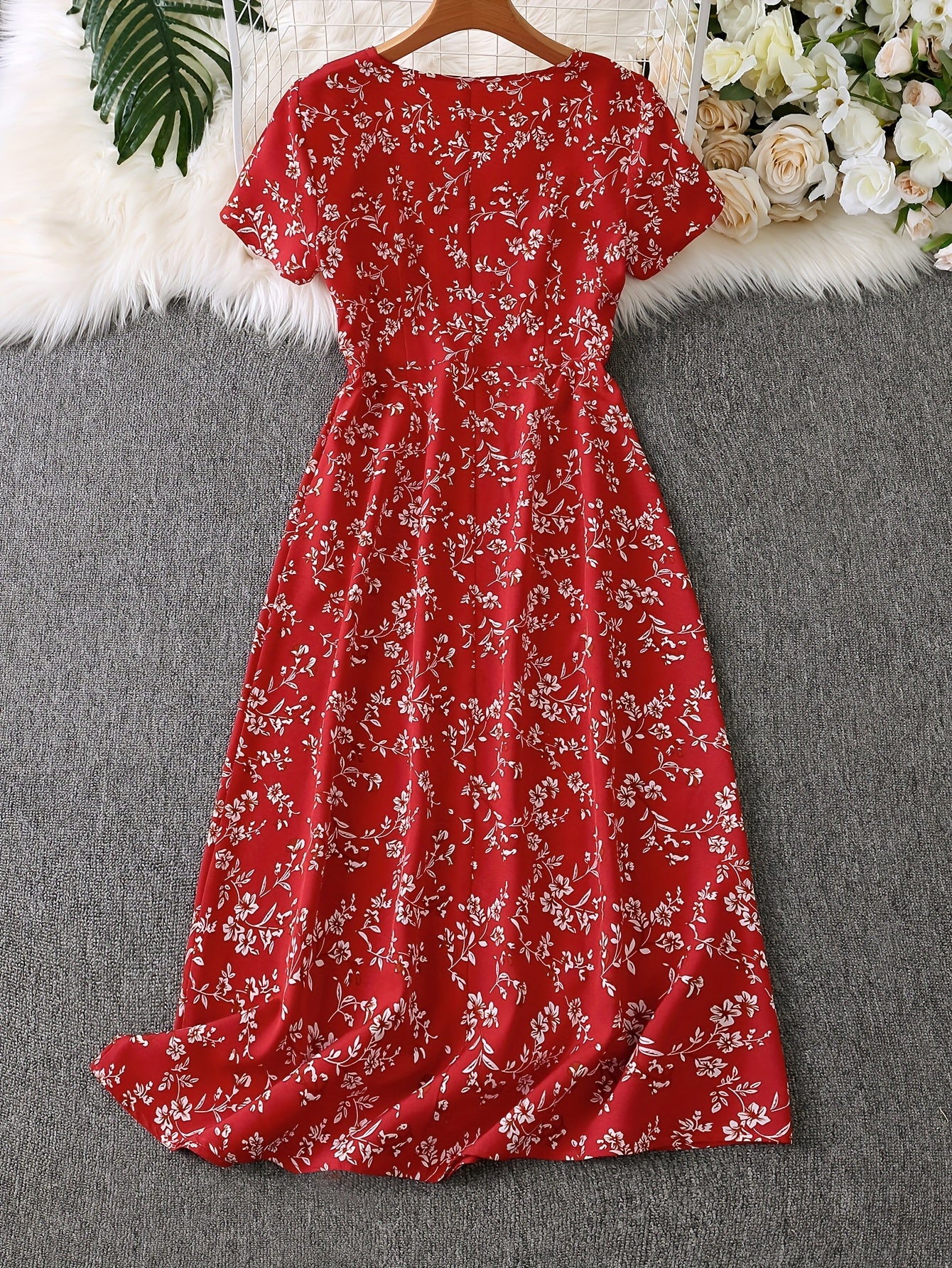 Women's Floral Print Woven Button-Up Dress for Vacation