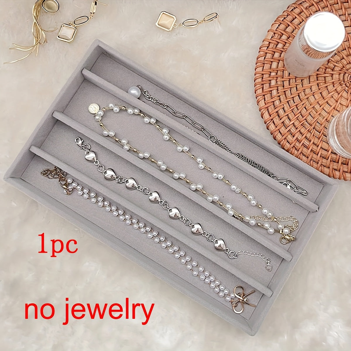 Jewelry Organizer Set with Velvet-Lined Tray and Compartments for Rings Earrings and Necklaces