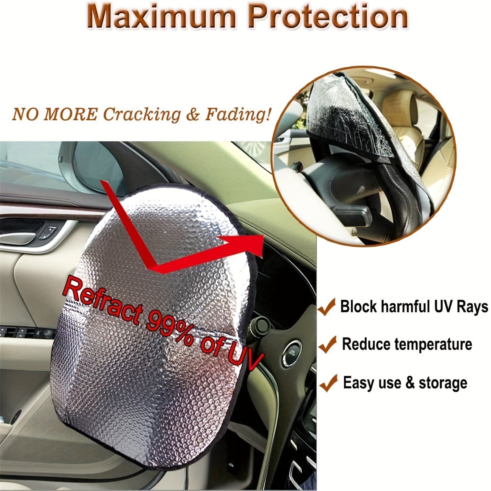 Cubierta universal de sombra solar para volante protección contra UV y calor accesorio para el interior del vehículo