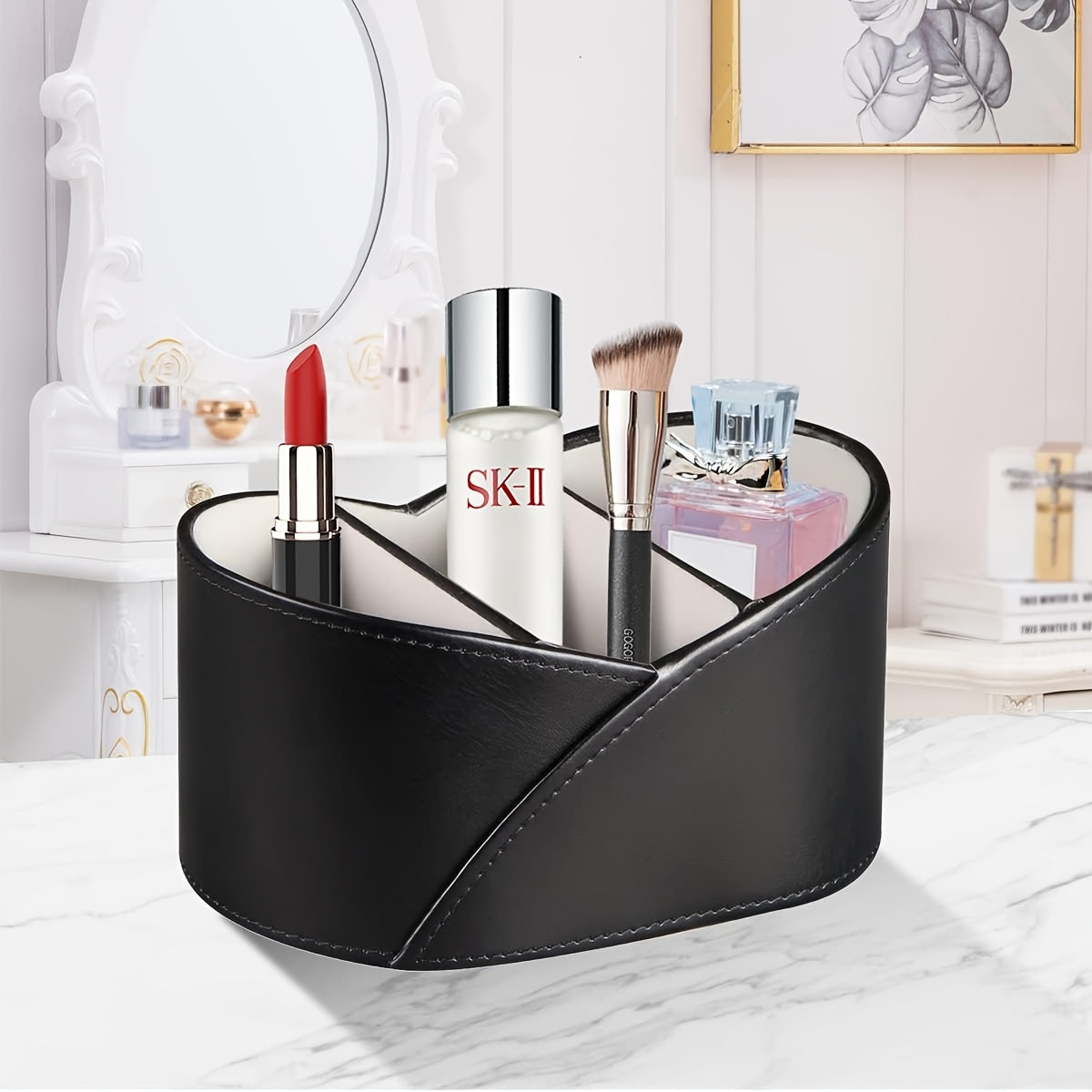 Faux Leather Remote Control Holder with 3 Compartments Birds Nest Design Waterproof Desk Organizer for Makeup Stationery
