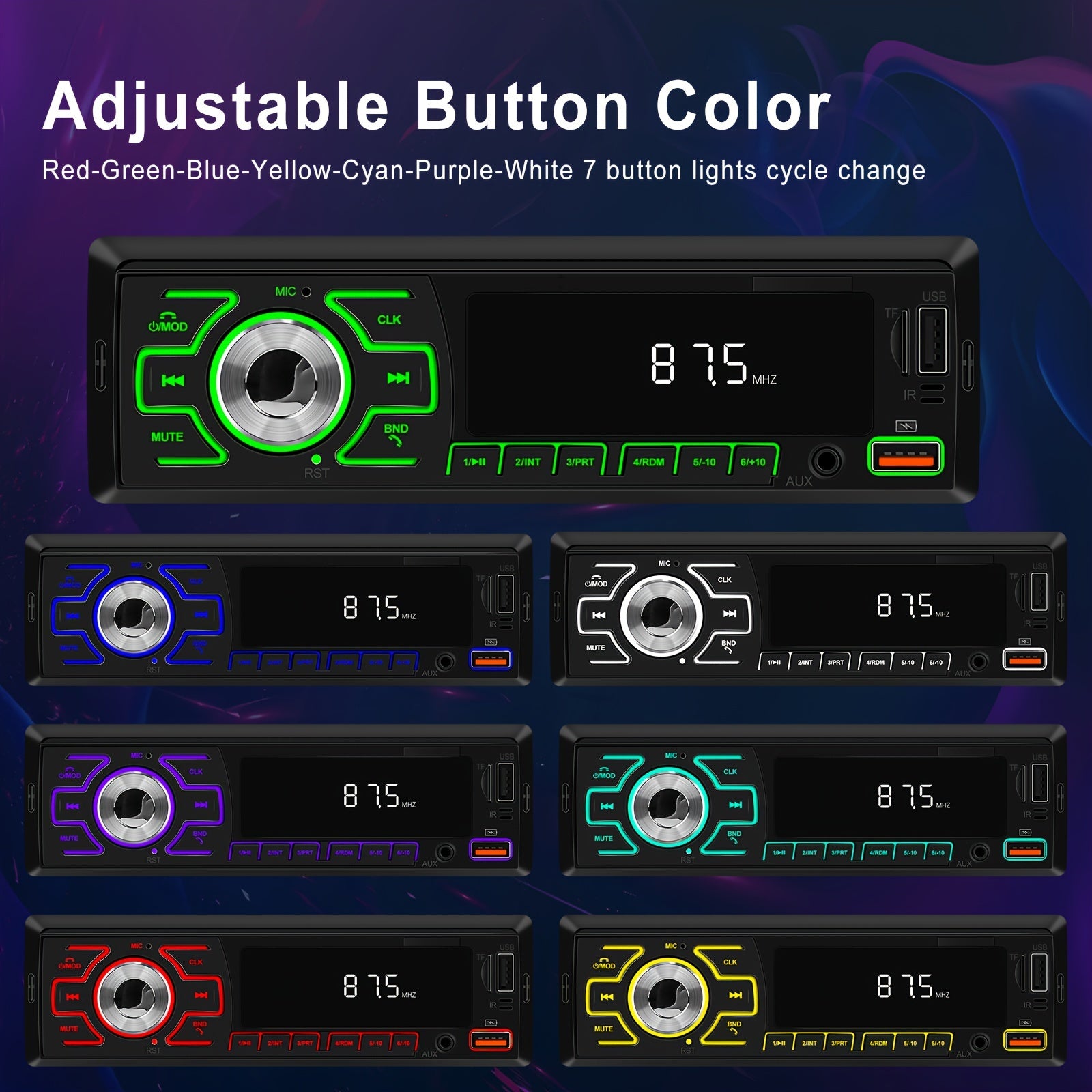 Автомобильное радио с дисплеем, MP3-плеер, USB, SD, AUX, яркая подсветка