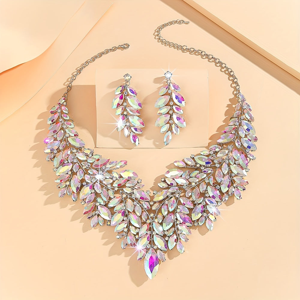 Wedding Jewelry Set with Necklace and Earrings Artificial Crystal 3-Piece