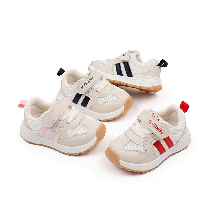 Unisex Toddler Sports Sneakers with Striped Fabric and Breathable Mesh for All-Season Walking