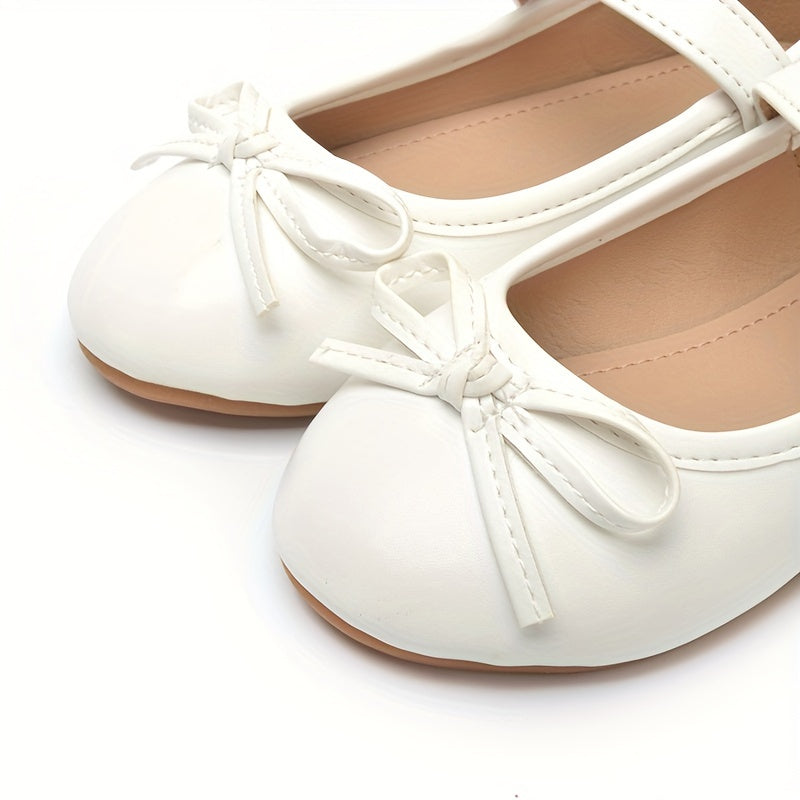 Girls Mary Jane Shoes with Non-Slip Soles Bow Embellishment Casual Flats for Students
