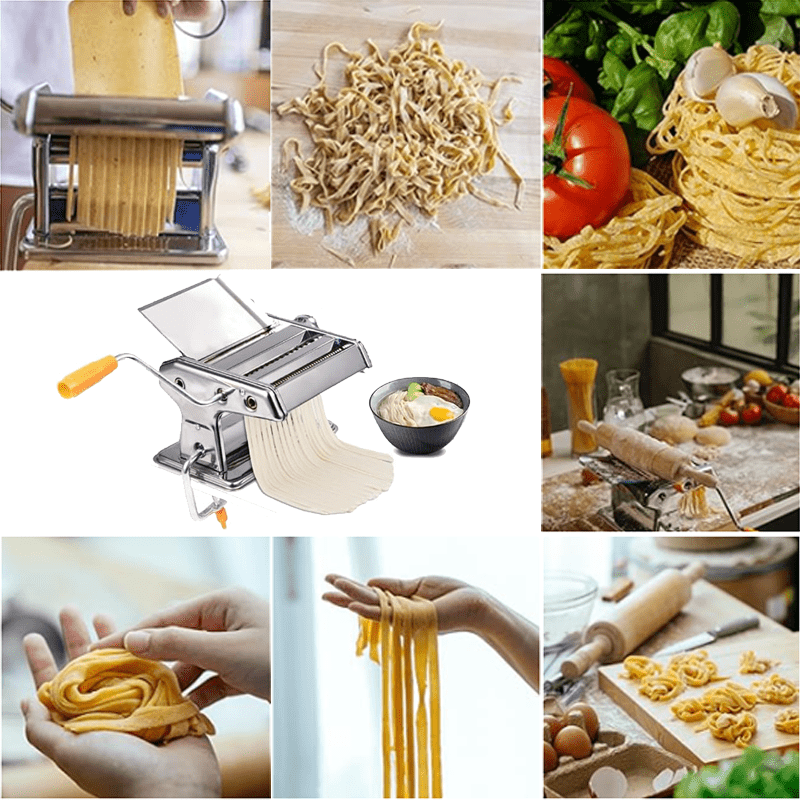 Stainless Steel Pasta Maker with 6 Adjustable Thickness Settings and Hand Crank
