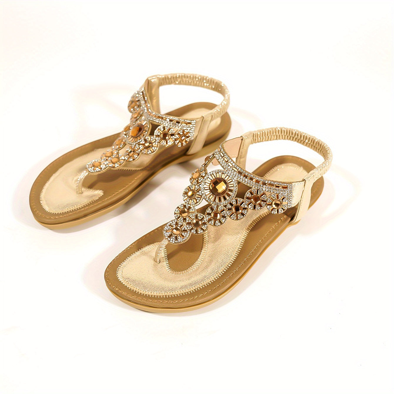 Sandalias planas de pedrería para mujer estilo boho sandalias abiertas con punta