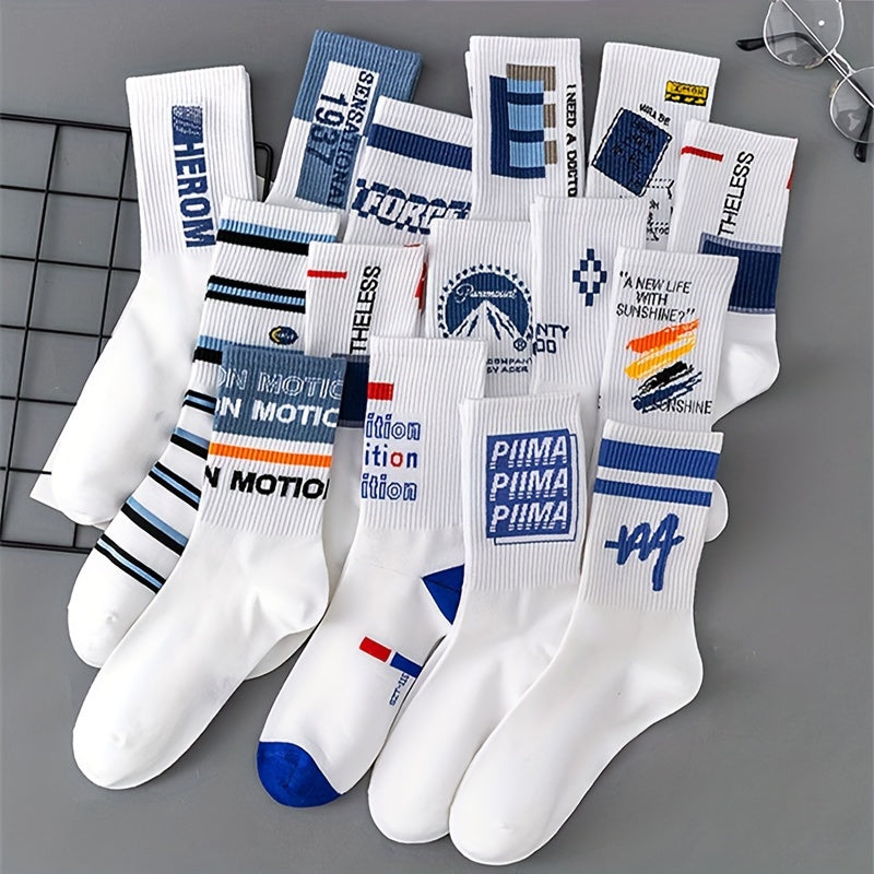 Boys' White Graffiti Crew Socks Pack of 6 8 10 Pairs Breathable All-Season