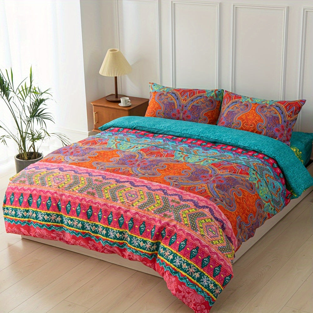 Conjunto de funda nórdica bohemia a todo color, 3 piezas, ropa de cama suave y acogedora para invierno y regalo