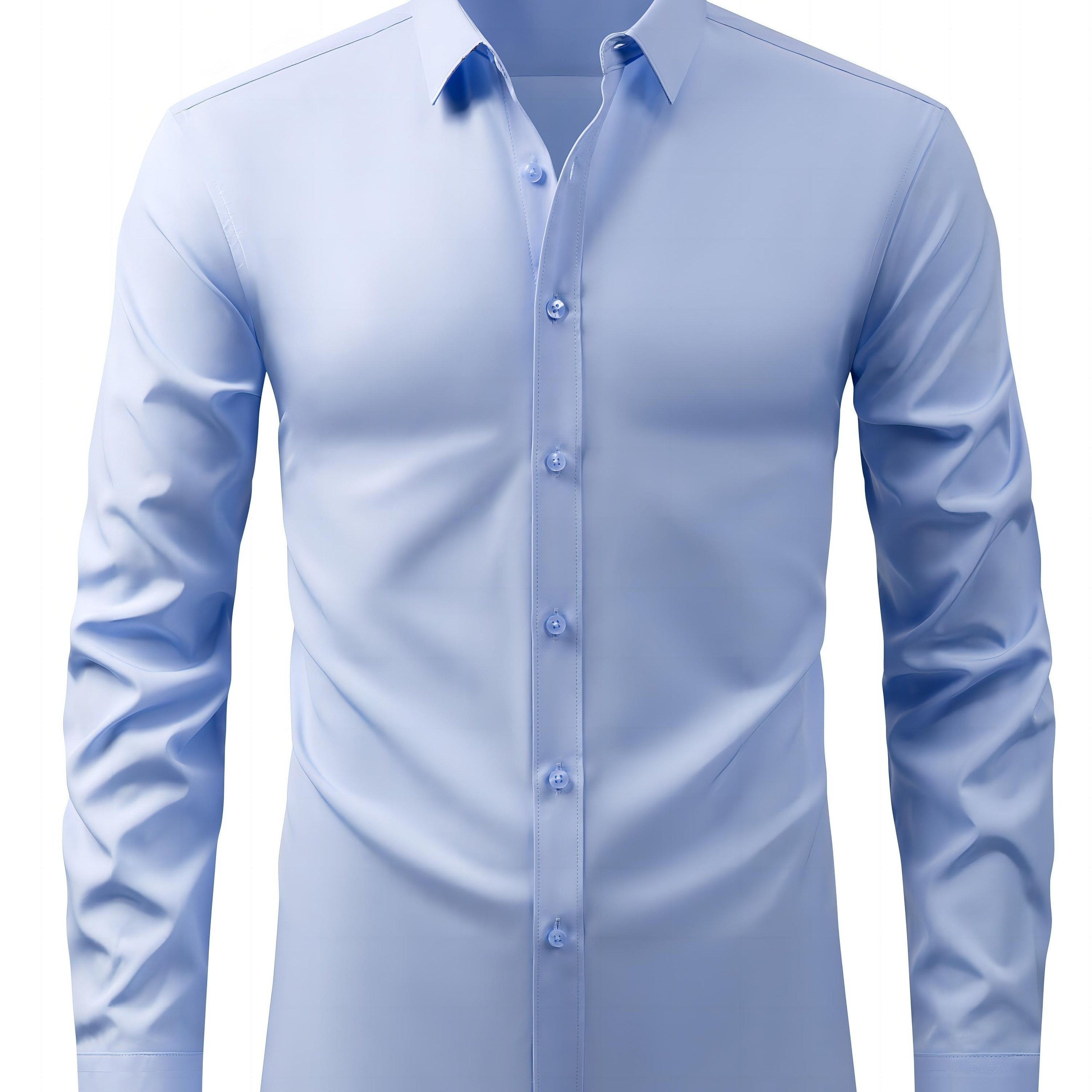 Men's Black Long Sleeve Shirt with Lapel Collar Polyester Stretch Regular Fit for Casual Business