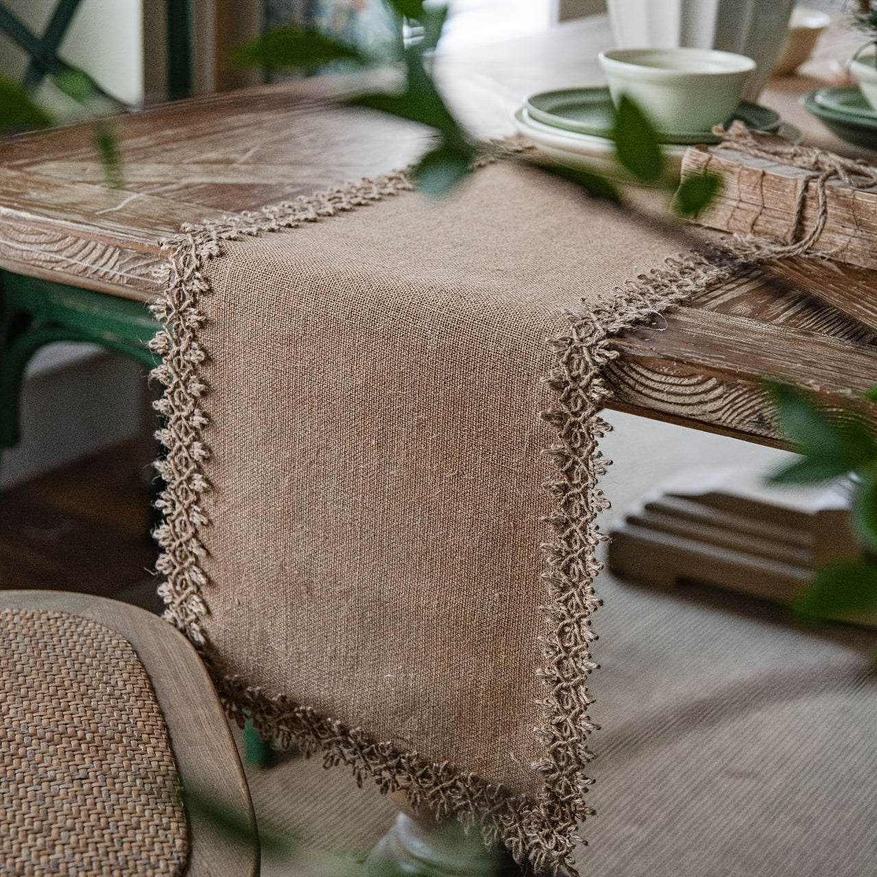 Burlap Table Runner for Vintage Country Wedding Thanksgiving Christmas Party Decor