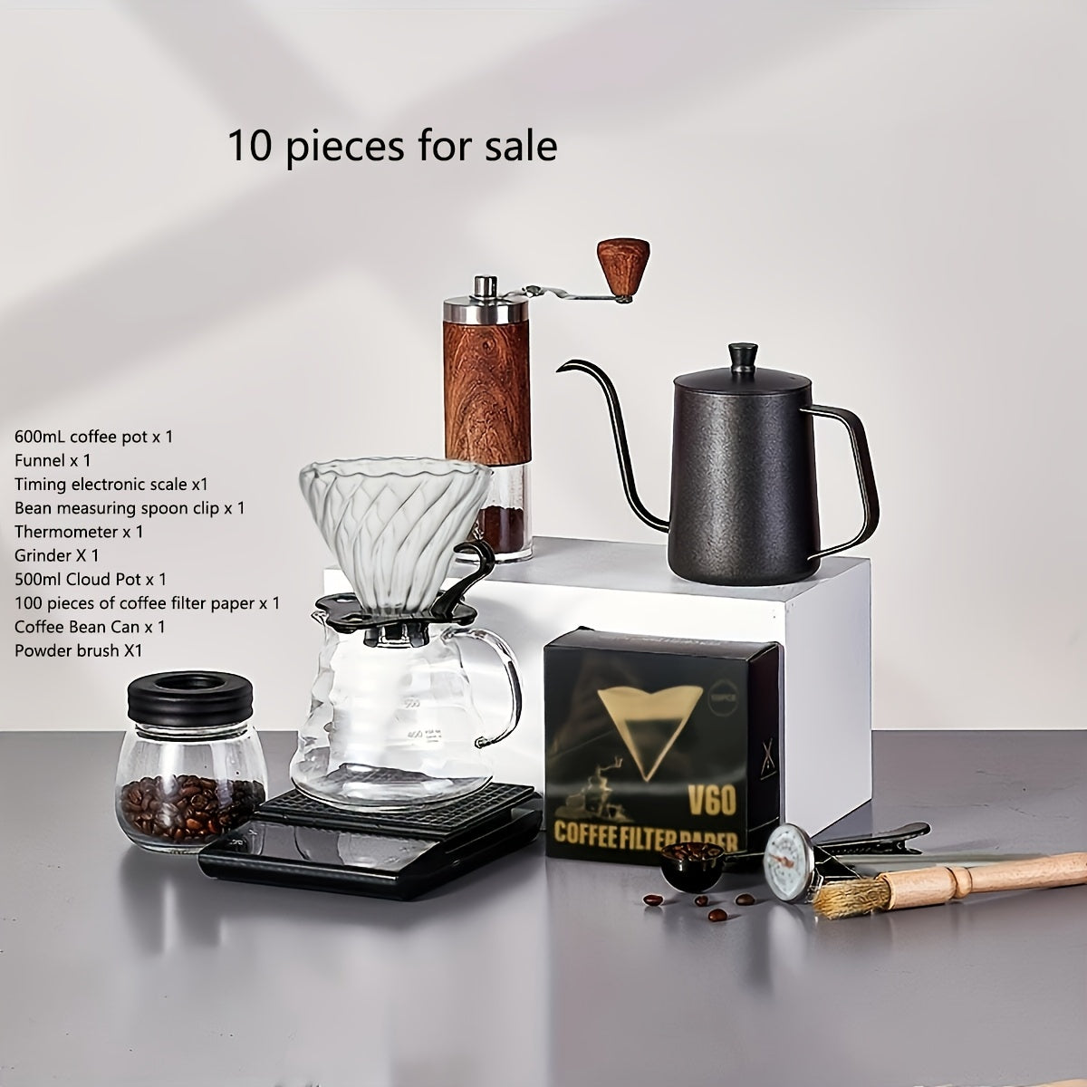 Portable Stainless Steel Coffee Machine Set with Grinder and Accessories