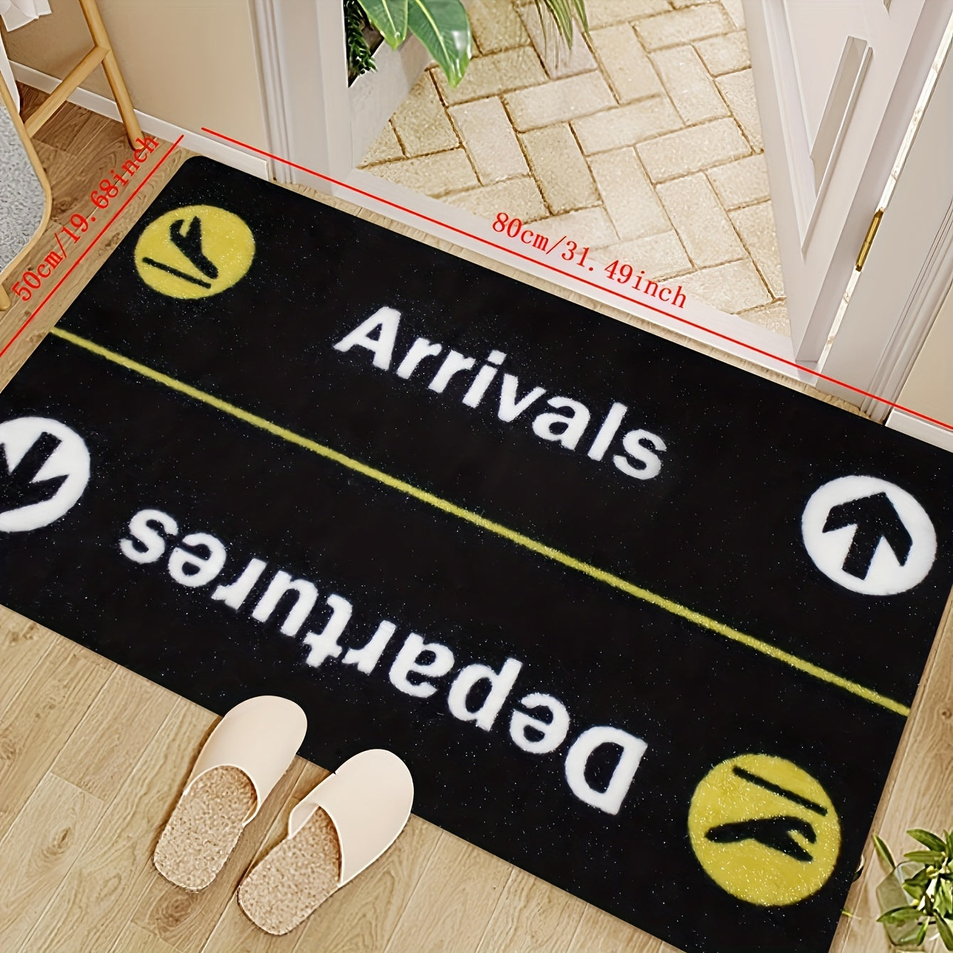 Arrivals Departures Flight Doormat Non-Slip Stain-Resistant Polyester Rectangle