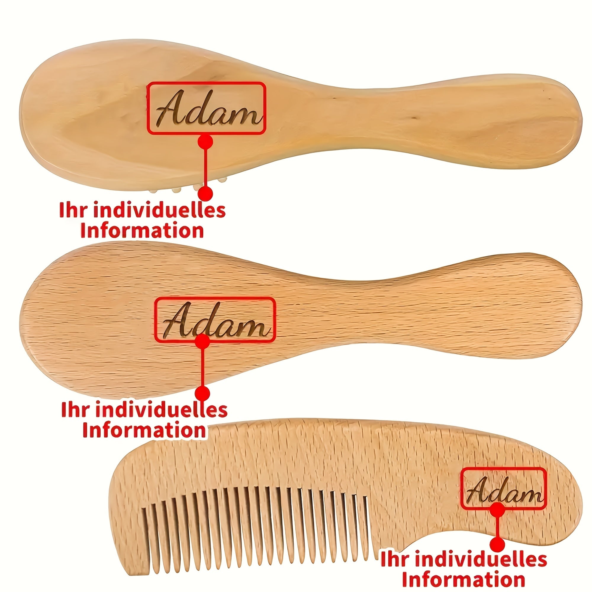 Персонализированный деревянный гребень, щетка для шампуня и набор с воздушной подушкой для молодежи - индивидуальный набор из 3 предметов для бережного ухода за волосами - идеальный рождественский подарок