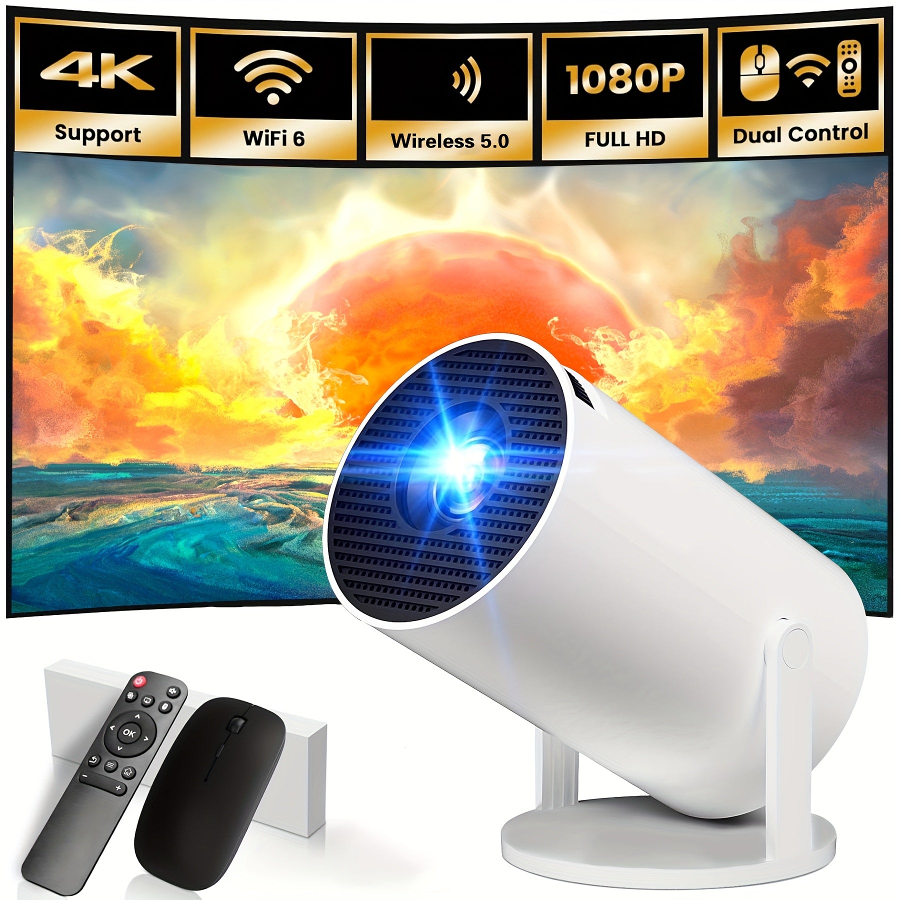 Portable Movie Projector HD 4K WiFi 6 Home Theater Gift for Adults
