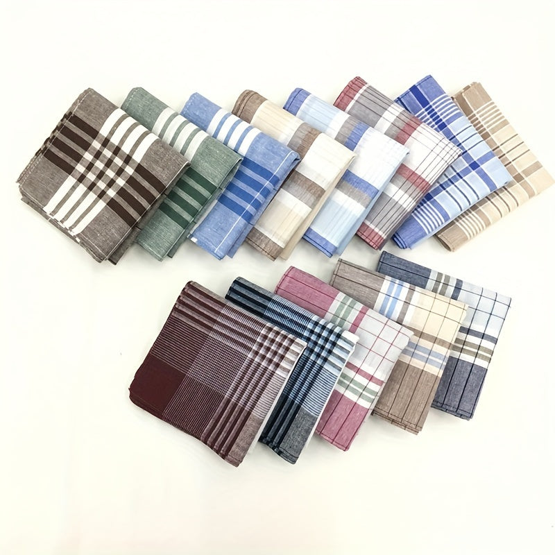 Set of 12 Men's and Women's Cotton Handkerchiefs in Assorted Colors and Styles