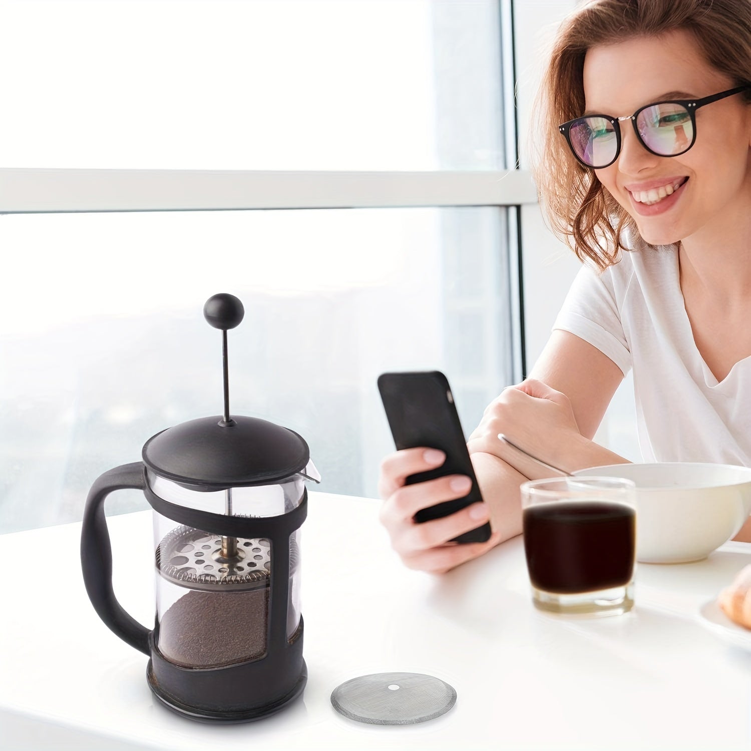 3-Piece Stainless Steel French Press Filter Set for 8-Cup Coffee Tea Makers