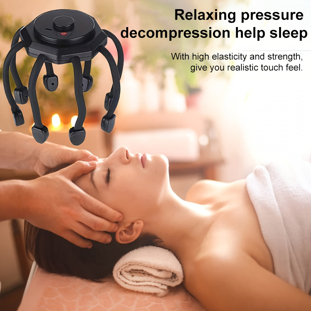 3 rejimli portativ elektr bosh massajeri, 8 yumshoq barmoq bilan 360 daraja bosh massajeri, dam olish va stressni kamaytirish uchun, USB orqali zaryadlanadigan, ajoyib bayram sovg'asi.