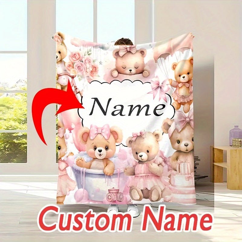 Personalized Fluffy Teddy Bear Print Flannel Throw Blanket for Adults and Home