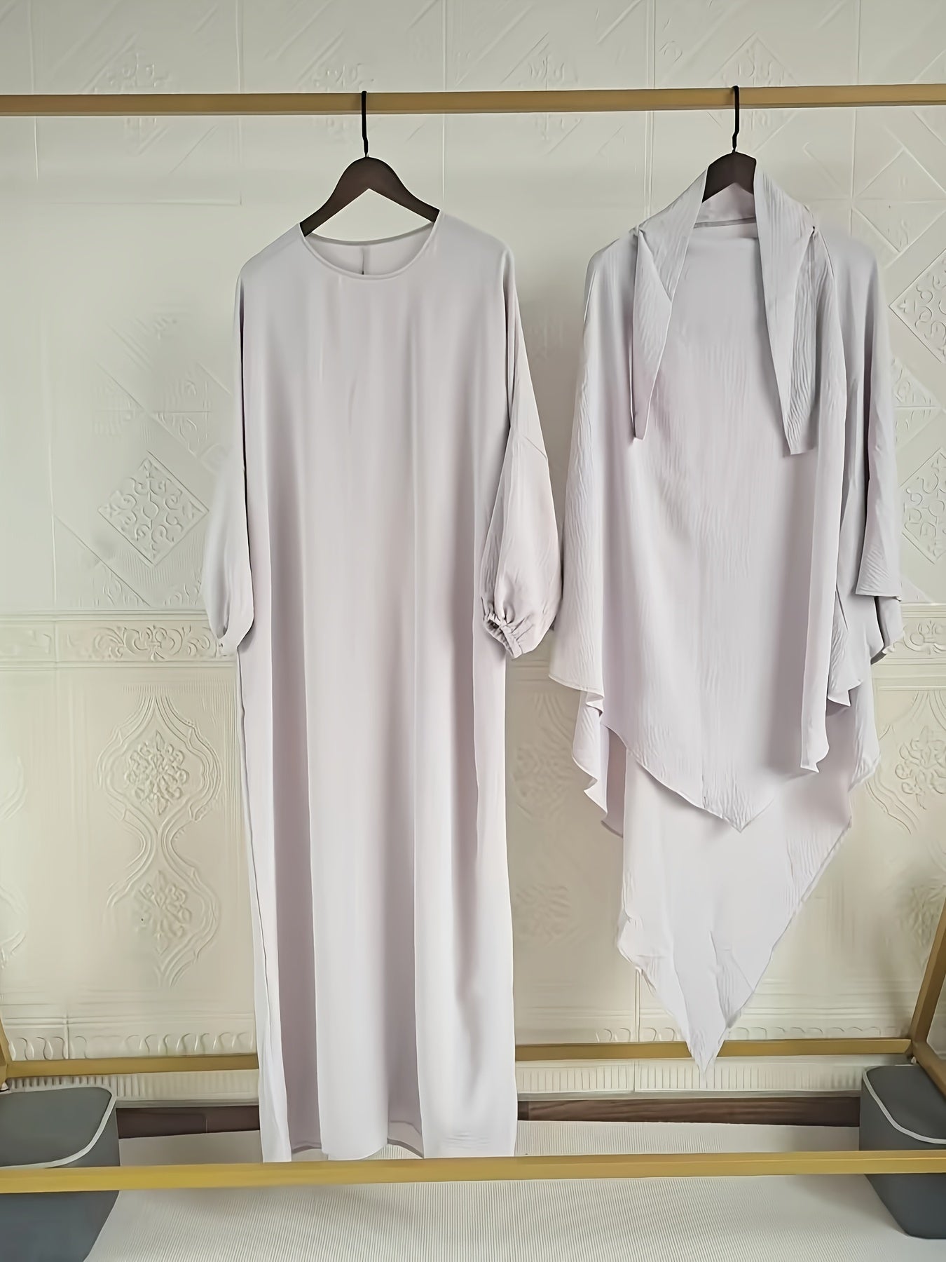 Plus-Size Solid Color Batwing Sleeve Ramadan Kaftan for Muslim Women