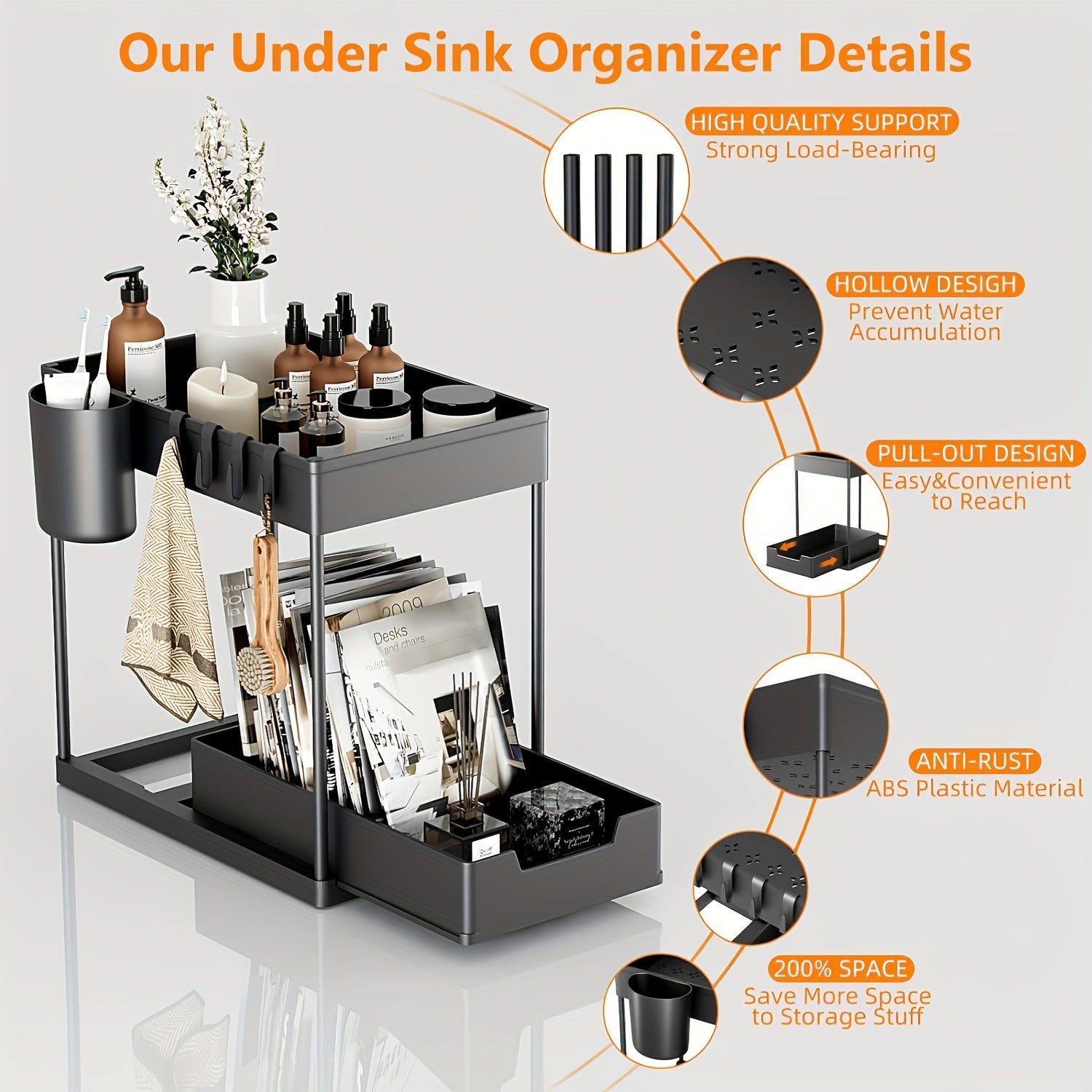 Under Sink Organizer Two-Tier Sliding Cabinet Drawer Kitchen Bathroom Storage