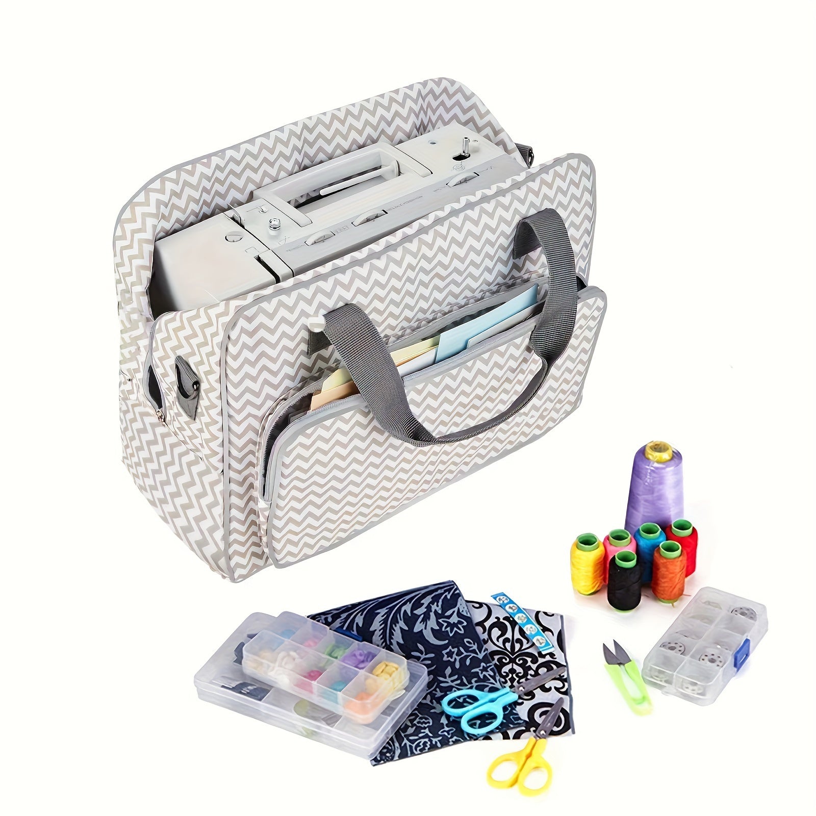 Portable Sewing Machine Organizer Large Capacity Storage Shoulder Strap Travel Tote