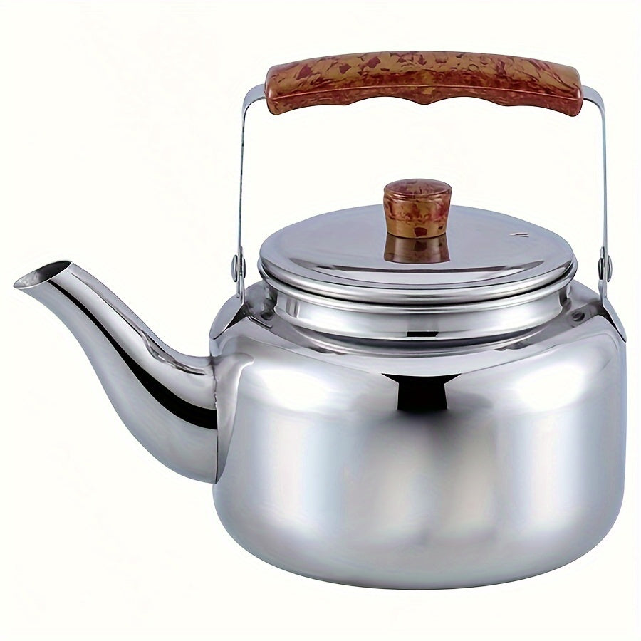 Thickened Stainless Steel Water Kettle with Wood Grain Handle for Indoor and Outdoor Use