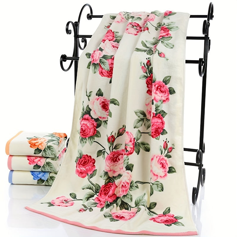 Cotton Flower Pattern Bath Towel Quick-Dry Hand and Bath Towel for Home Bathroom