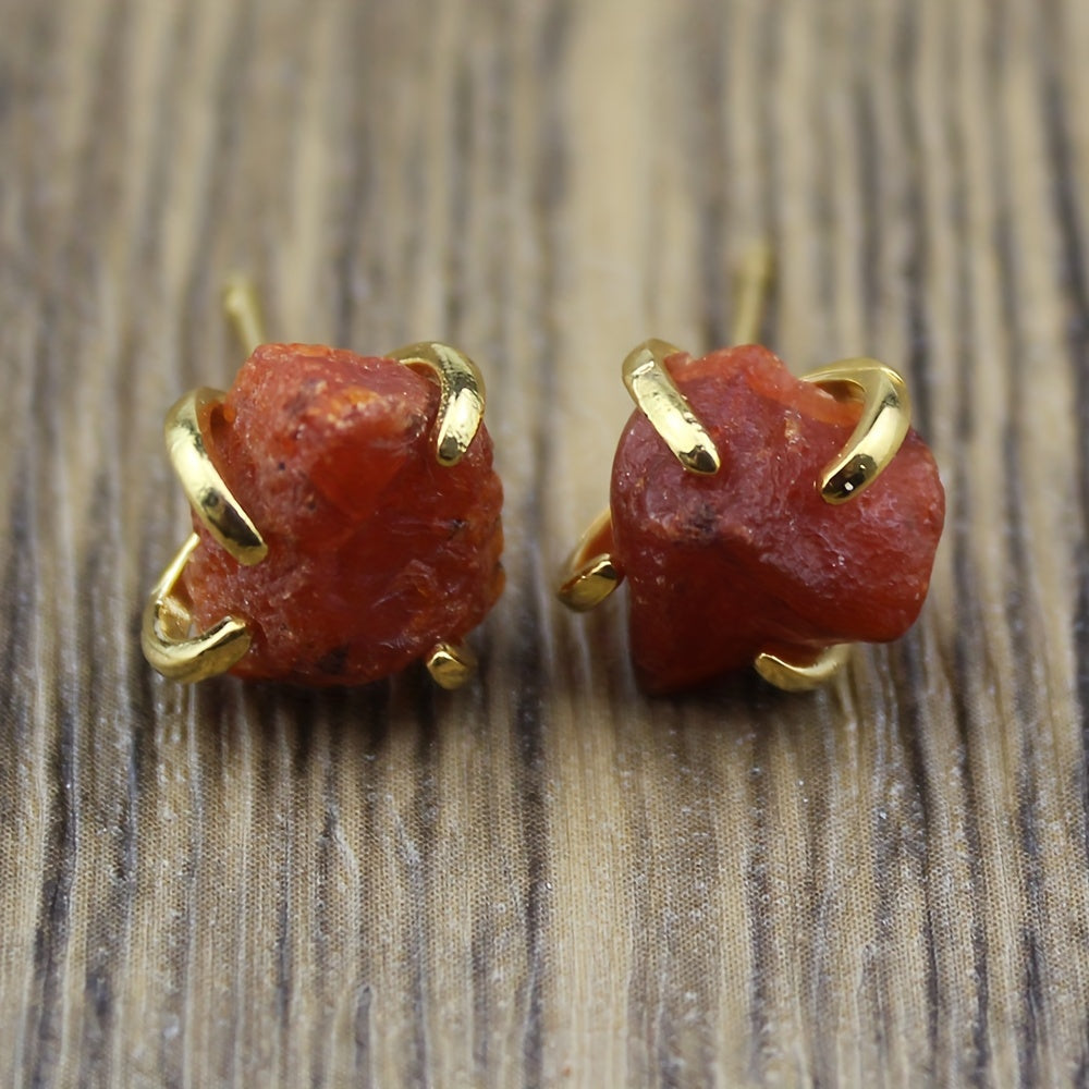 Small Handmade Stud Earrings with Colorful Natural Stones for Women