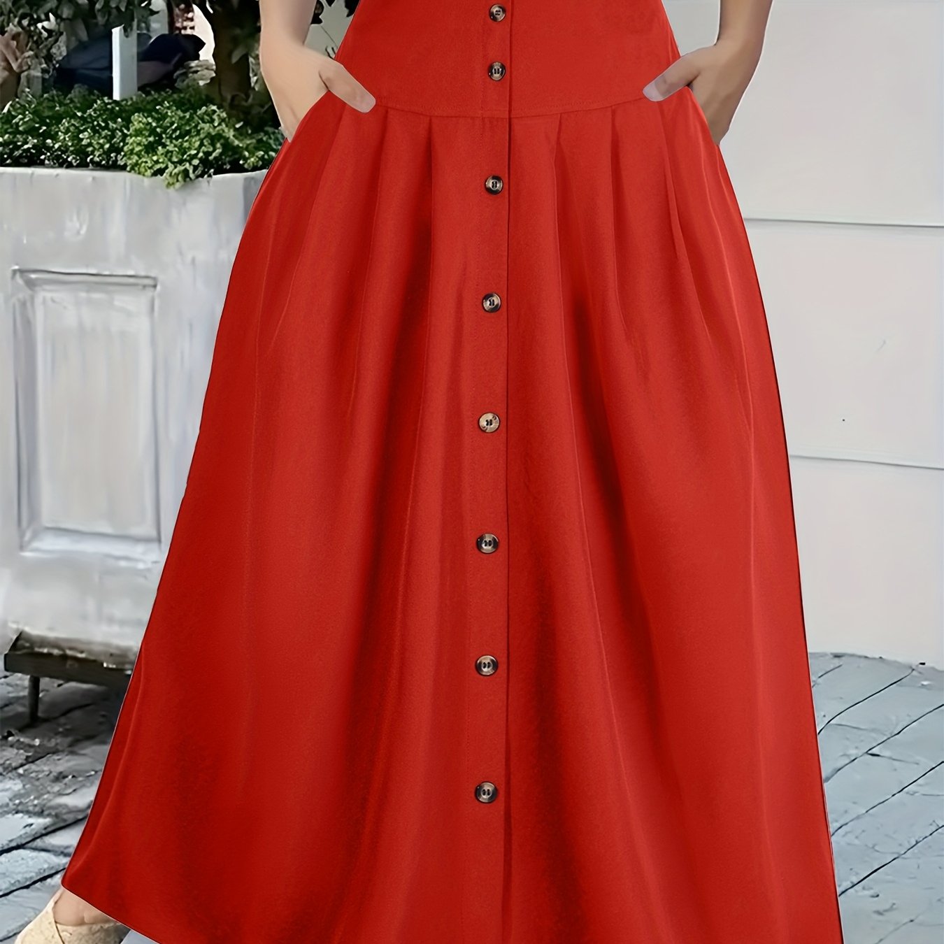 Women's Plus Size Skirt Pleated High-Rise A-Line Black Vacation Wear