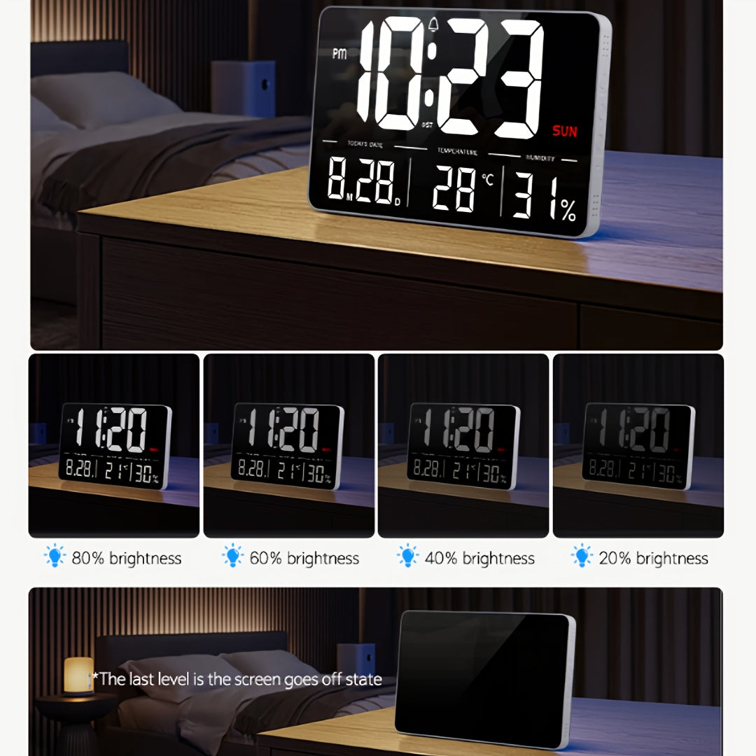Digital Wall Clock 33.27cm with Remote Control, Adjustable Brightness, Calendar
