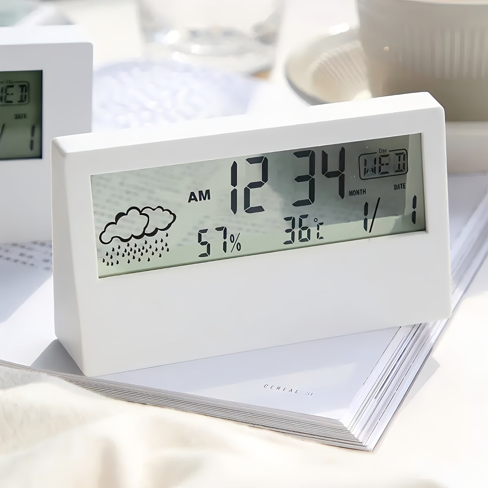 Digital LED Clock with Weather Temperature and Humidity Display Battery Operated
