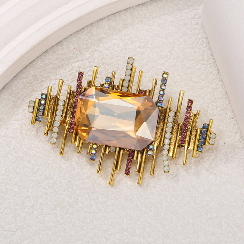 Vintage European American Crystal Geometric Rectangular Brooch Elegant Jewelry