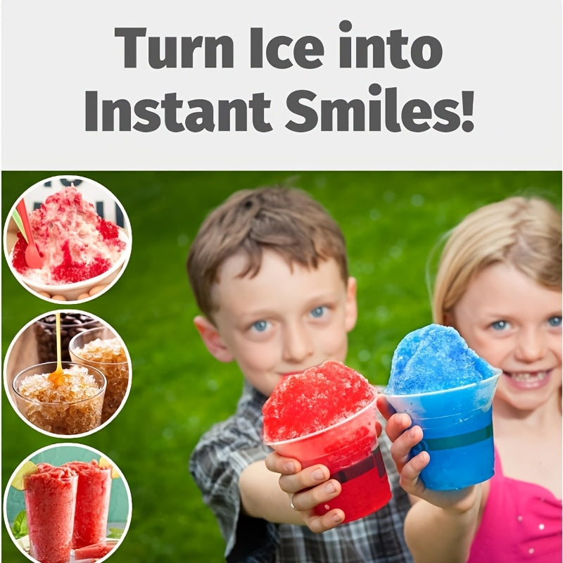 3 ta muz bloklari uchun qoʻlda ishlovchi qor koni tayyorlagich. Uy sharoitida foydalanish uchun ideal, bolalar va kattalar uchun mukammal. Slush va smuzilar uchun oson muz maydalash.