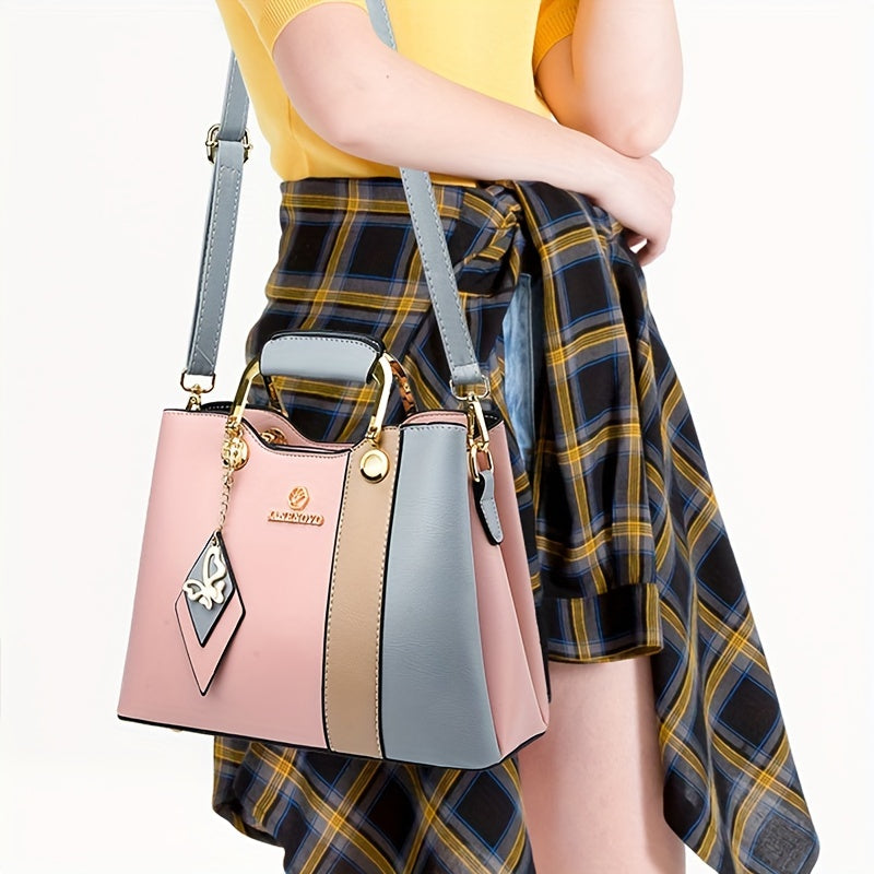 Rang blokli tote sumka, sozlanadigan kamar bilan, suv o'tkazmaydigan PU materialidan, kundalik foydalanish uchun