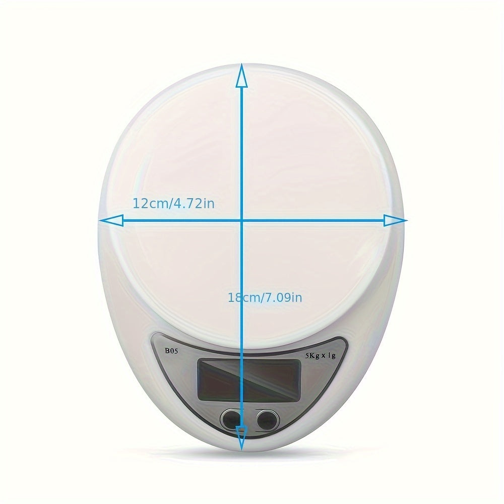 Digital Kitchen Scale 5kg with LED Display Food Weighing Tool for Baking and Cooking