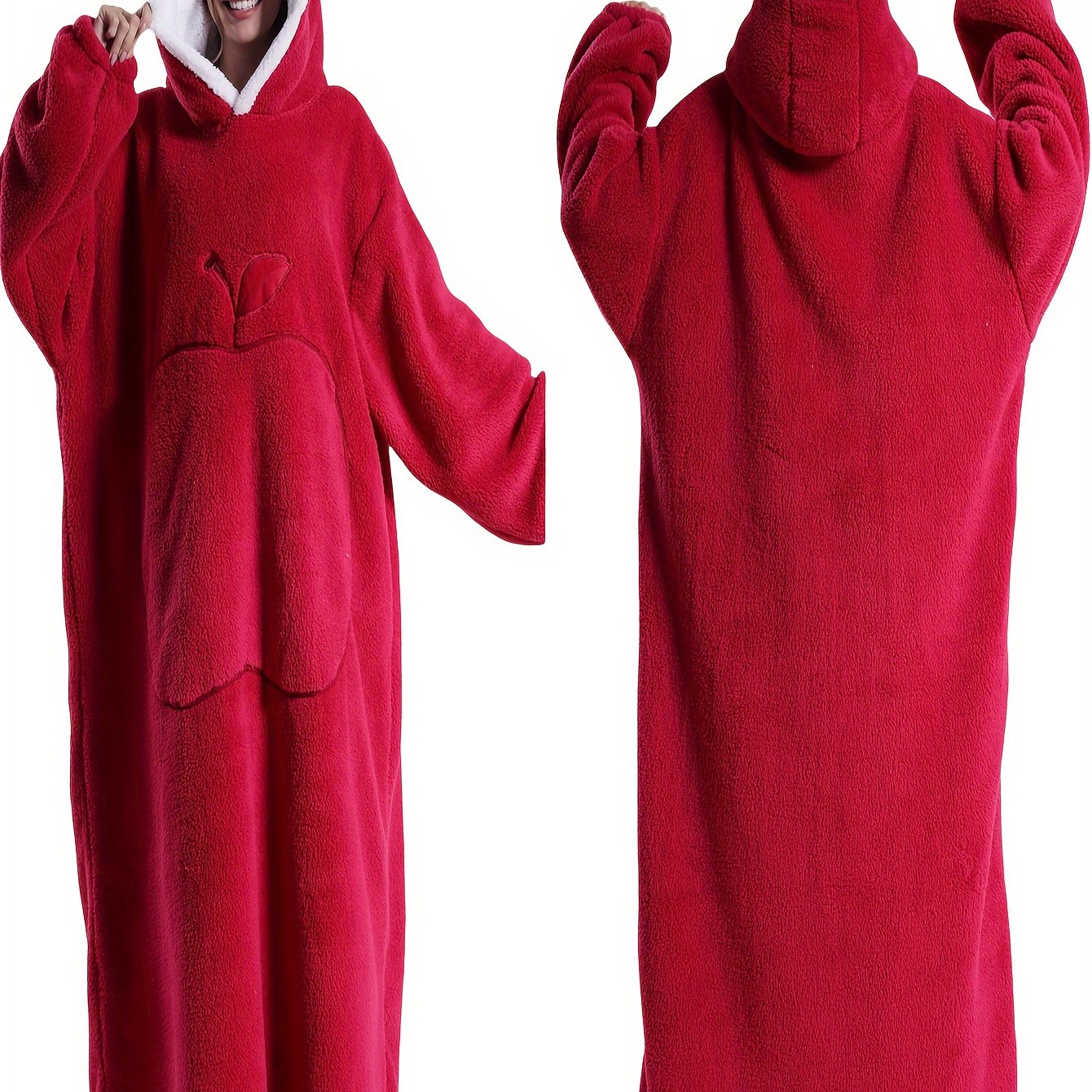 Women's Fleece Hooded Robe Pink Lounge Casual Winter Indoor Outdoor