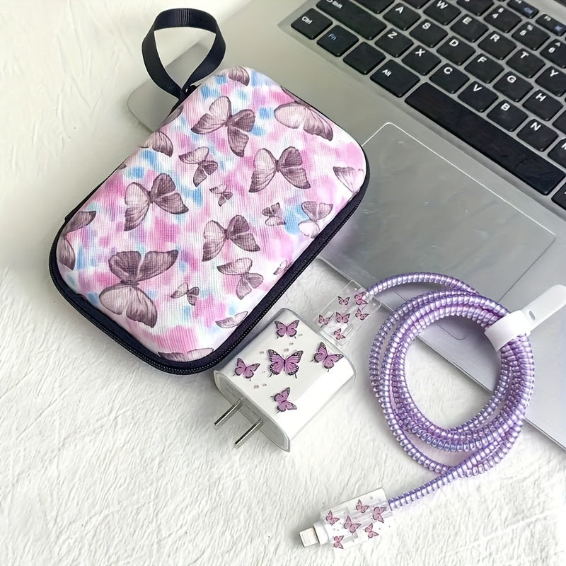 Purple Butterfly iPhone Charger Covers 5 Pack TPU Protective Cases Fast Charging