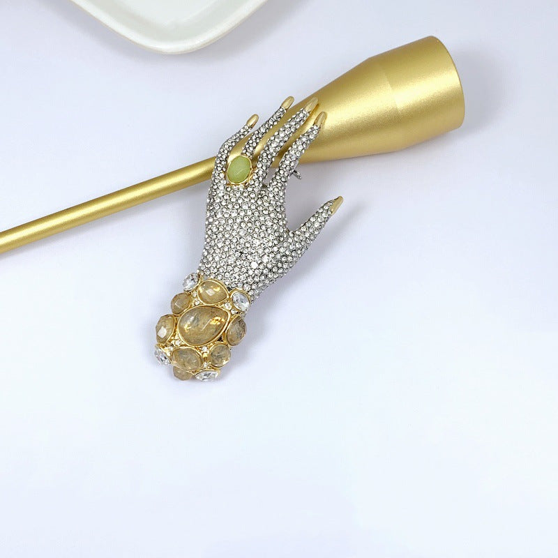 Unisex Crystal Brooch Pin with Rhinestone Accents and Heavy Industry Design