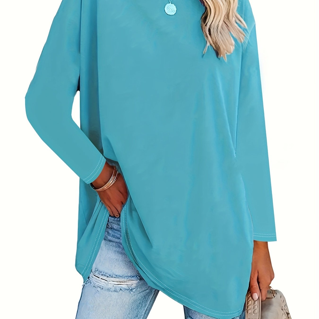 Plus Size Women's Long Sleeve Pullover Top Soft Stretchy Relaxed Fit Autumn Winter