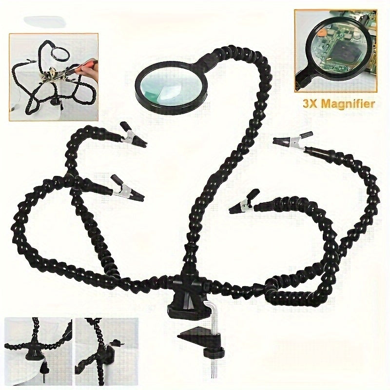 Soldering Station Tool with Magnifier and Flexible Arms for PCB Repair