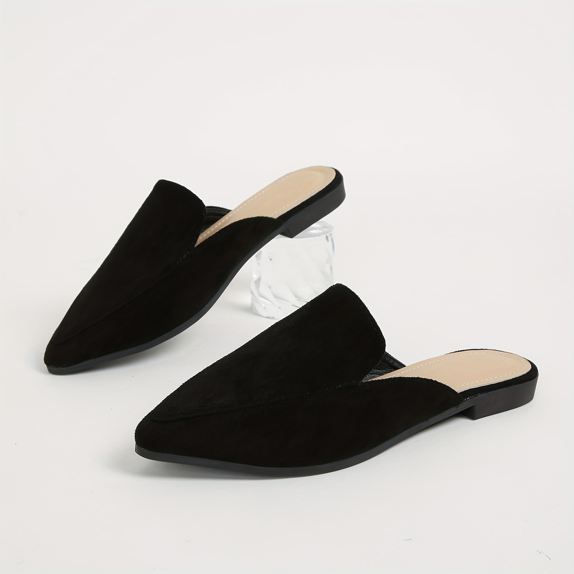 Women's Black Pointed Toe Flat Mules Shoes