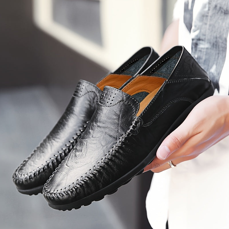 Men's Casual Leather Oxford Shoes Slip-On Loafers for Daily Wear All-Season Round Toe