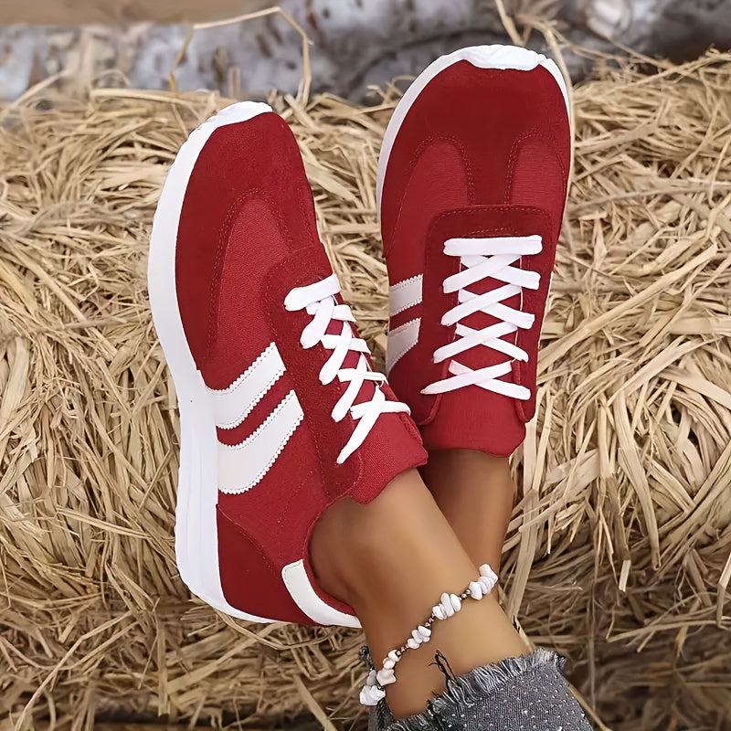 Women’s Casual Breathable Fabric Sneakers Low-Top Running Shoes Red White