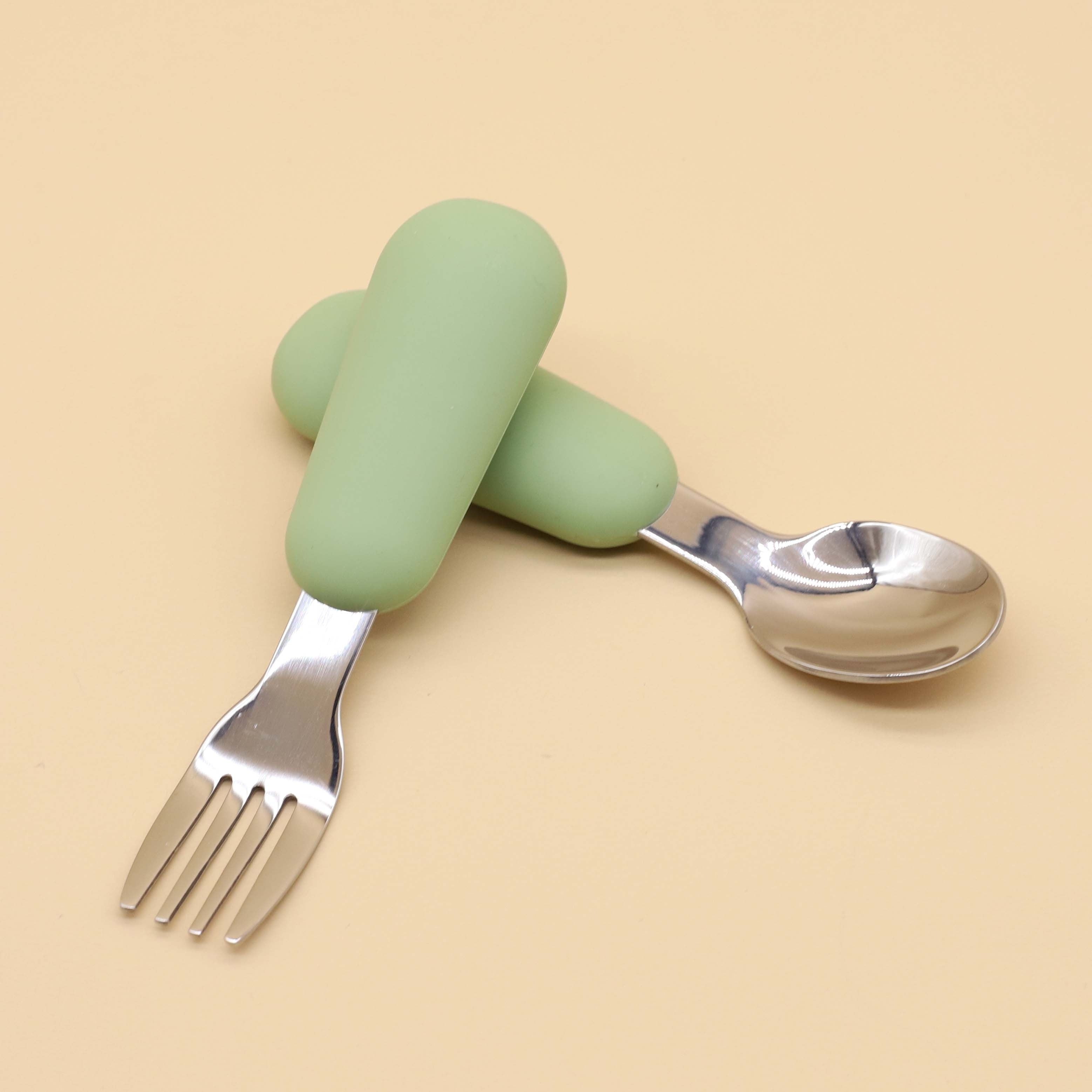 Набор ложки и вилки из нержавеющей стали с красными силиконовыми ручками - Идеально для