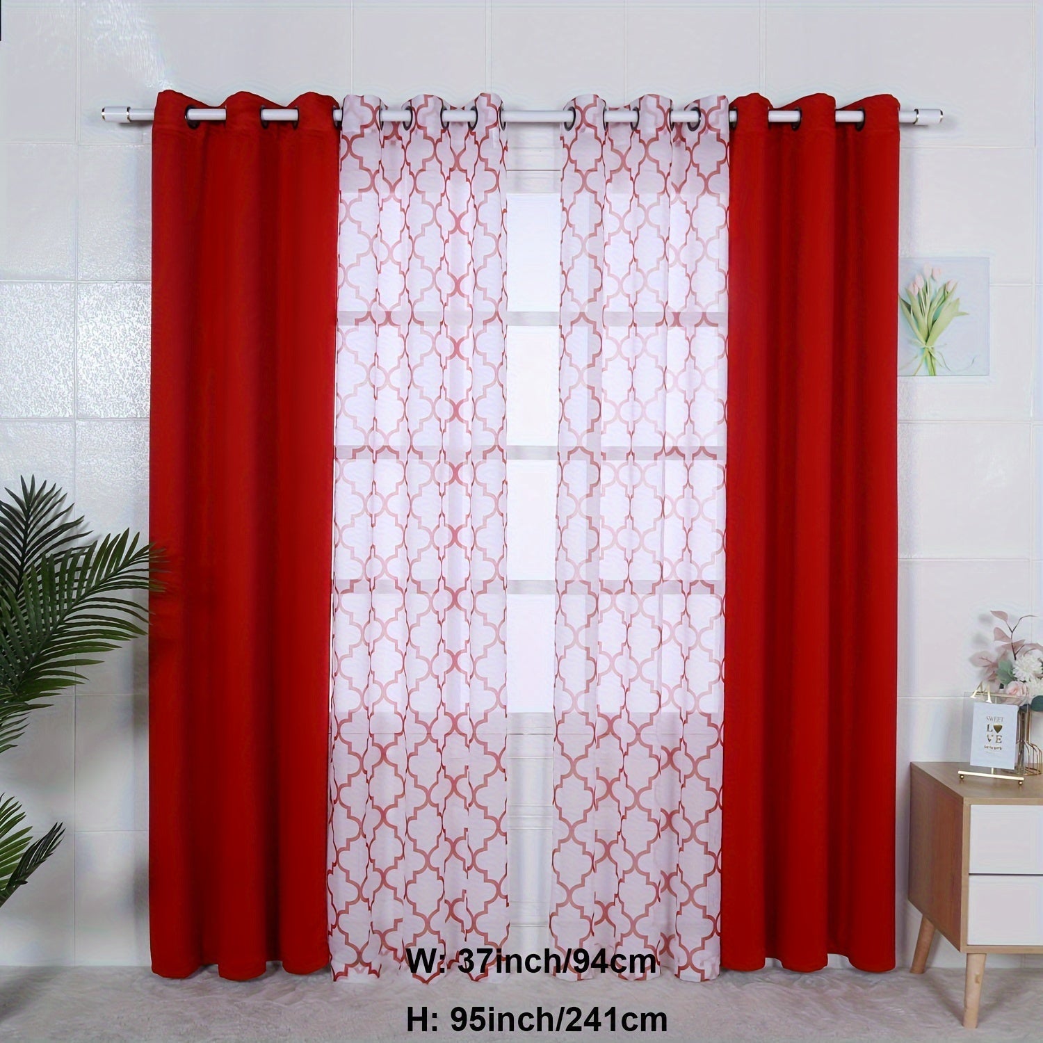 Blackout Curtains and Sheer Panels Set with Snowflake Pattern Indoor Window Decor