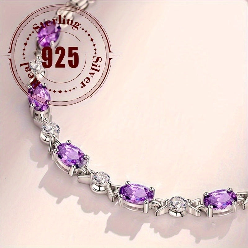 Pulsera de plata de ley con piedras moradas Joyería elegante para mujeres