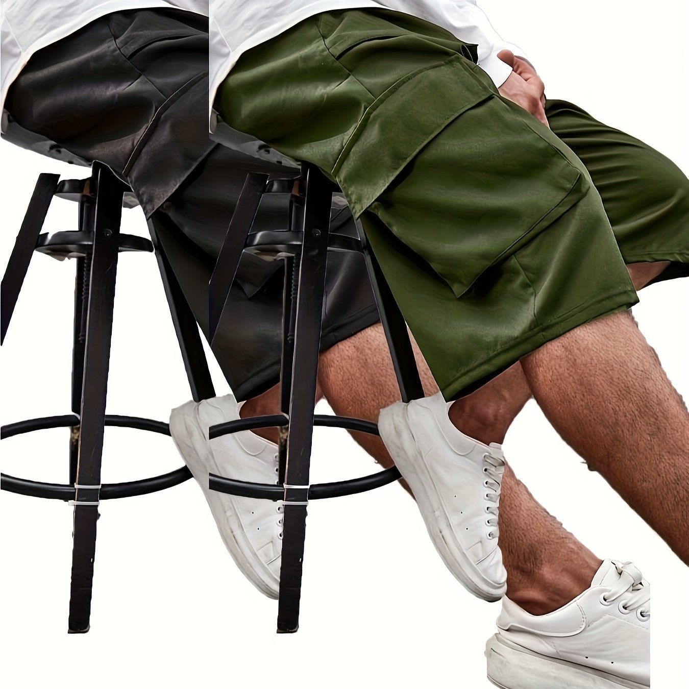 Plus Size Men's Work Shorts and Seven-Eighths Pants Set Polyester Solid Color Large Size