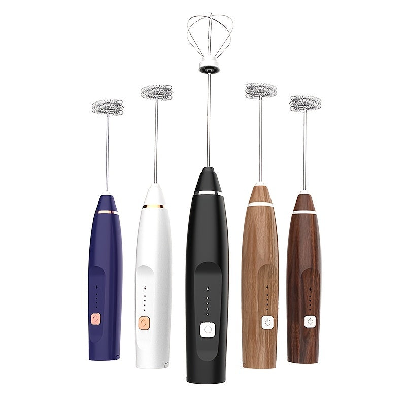 Electric Milk Frother Handheld with 3-Speed Adjustable USB Rechargeable and Stainless Steel Whisks