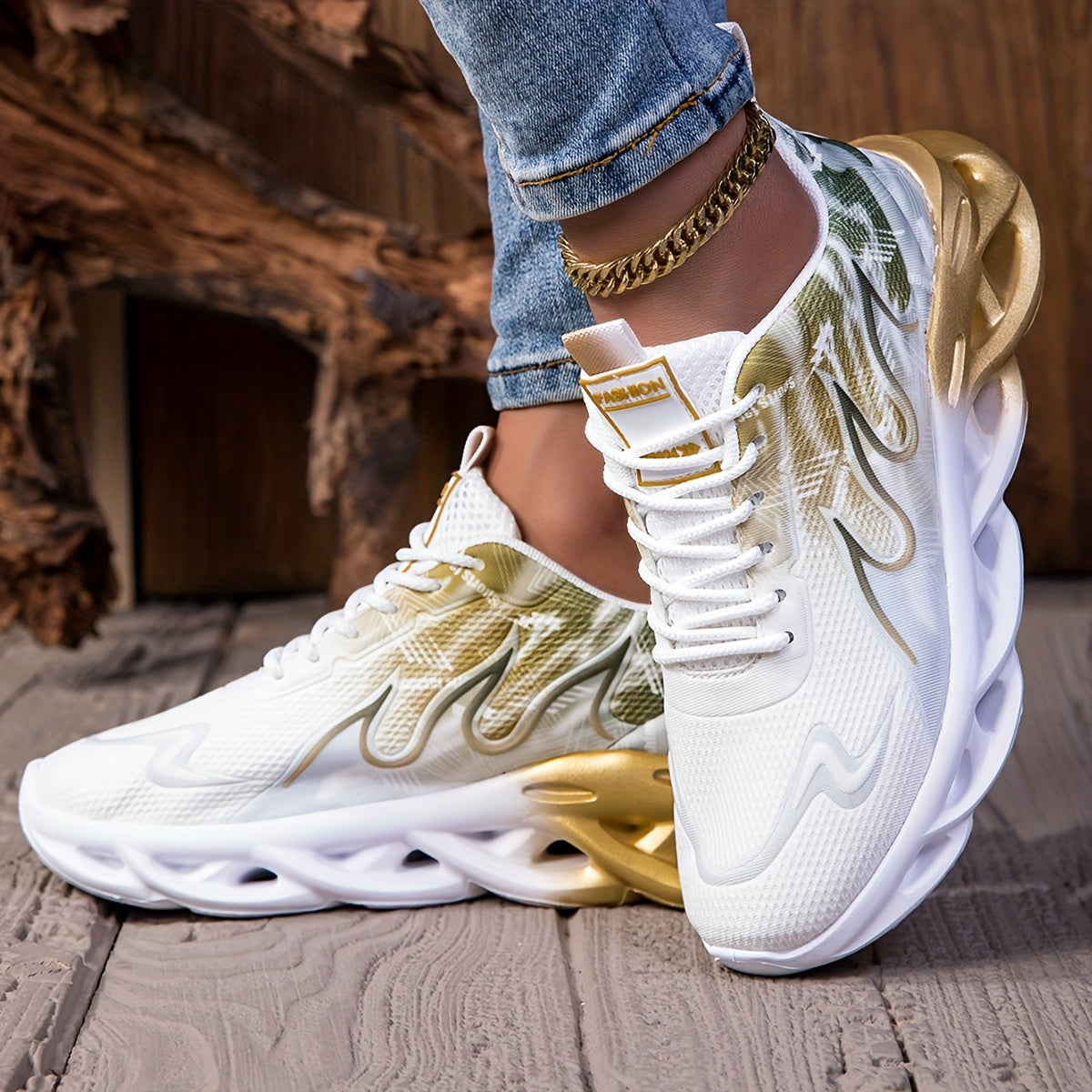Women’s Gradient Flame Running Shoes Breathable Knit Upper EVA Sole Athletic Sneakers