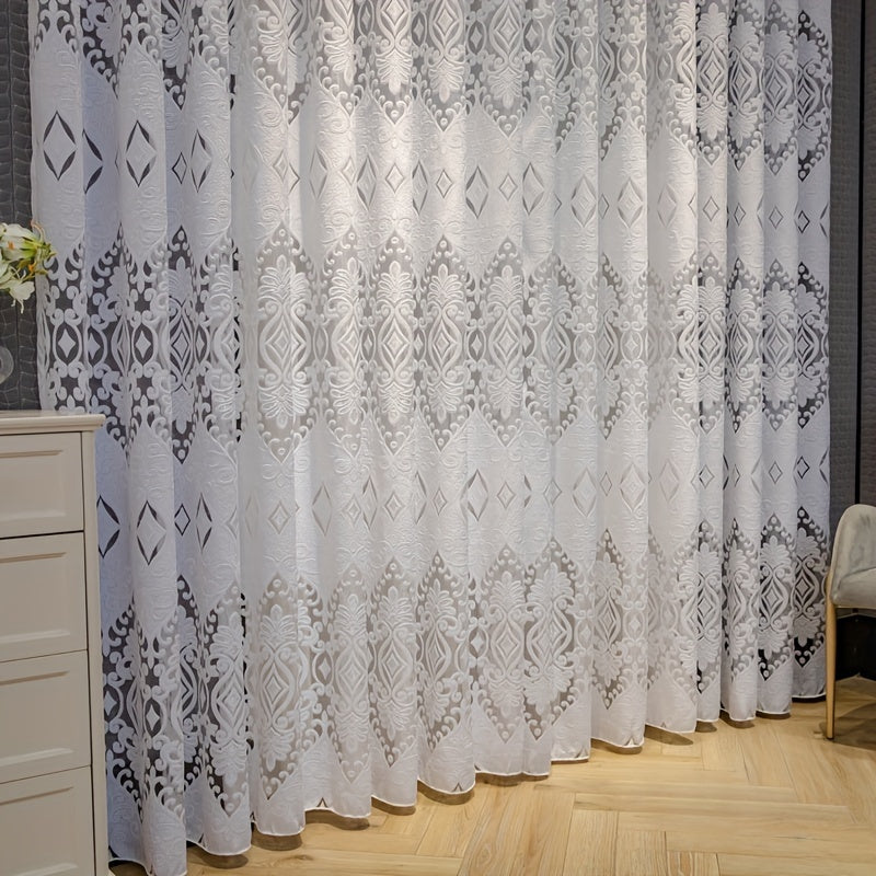 Geometric Jacquard Sheer Curtains for Living Room Polyester Grommet Top